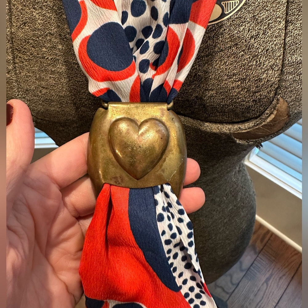 Vintage Embossed Heart Brass Horse Harness Buckle (Scarf Slide)